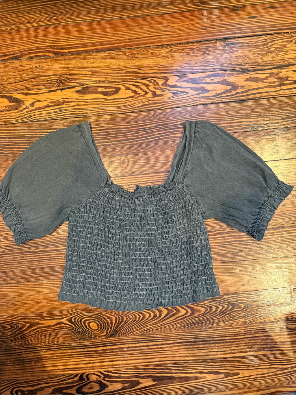 We The Free Smocked Puff-Sleeve Crop Top - Slate